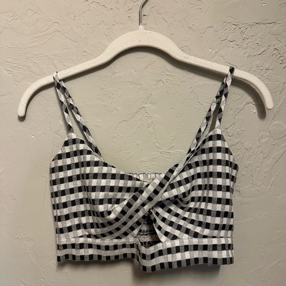 Black and White Gingham Crop Top - xsmall